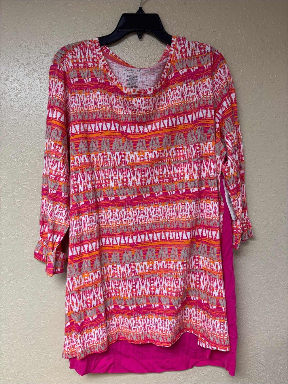 Westbound Pink Orange Multi-Pattern Scoop Neck Tunic